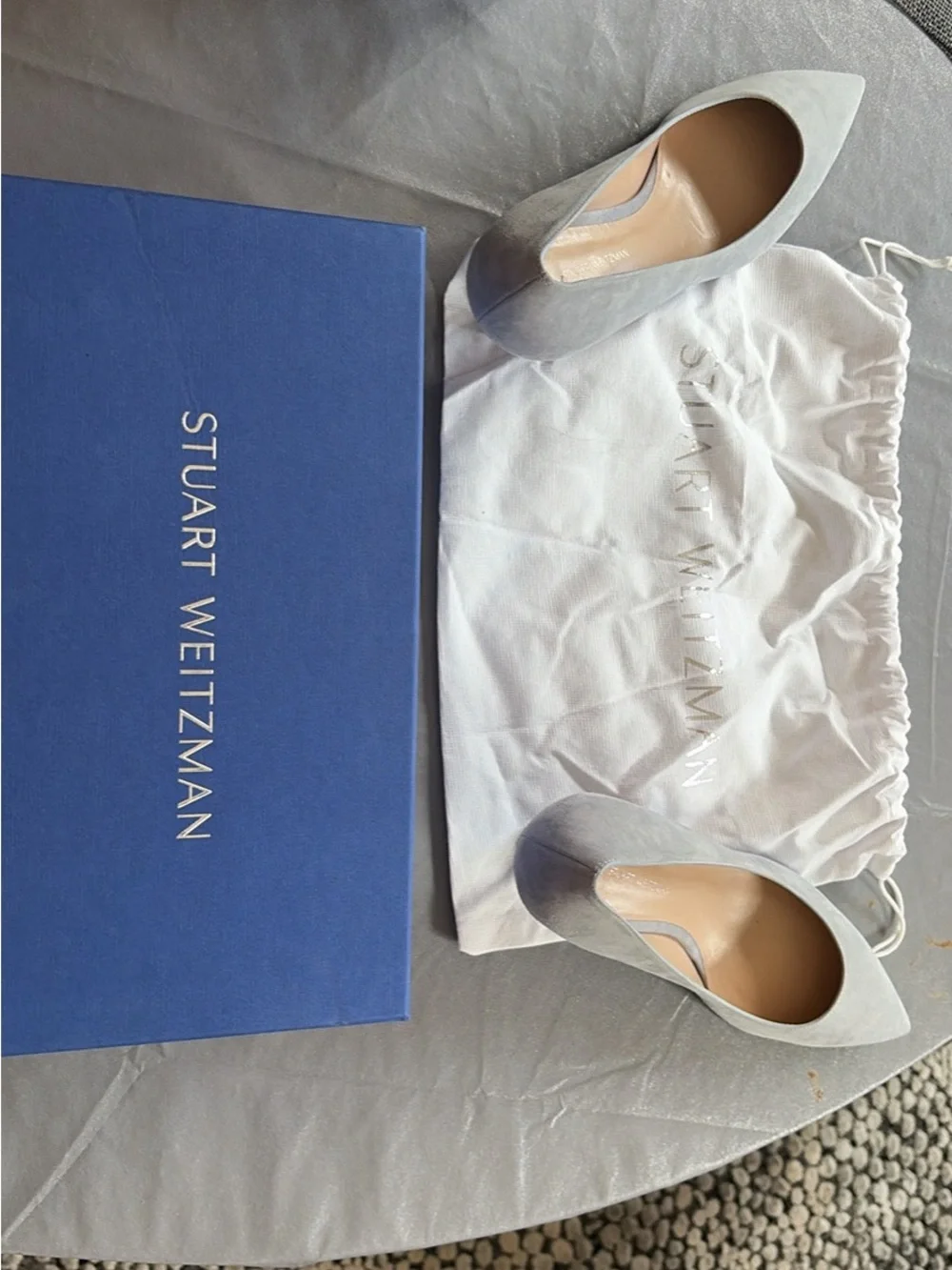 Stuart Weitzman Women’s baby blue Pointed-Toe Kitten Heel Pump